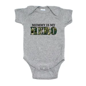 Military Mommy Is My Hero Short Sleeve Infant Baby Bodysuit with Camo Accent