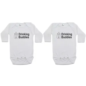 Milk Drinking Buddies Twin Set Long Sleeve Infant Bodysuit