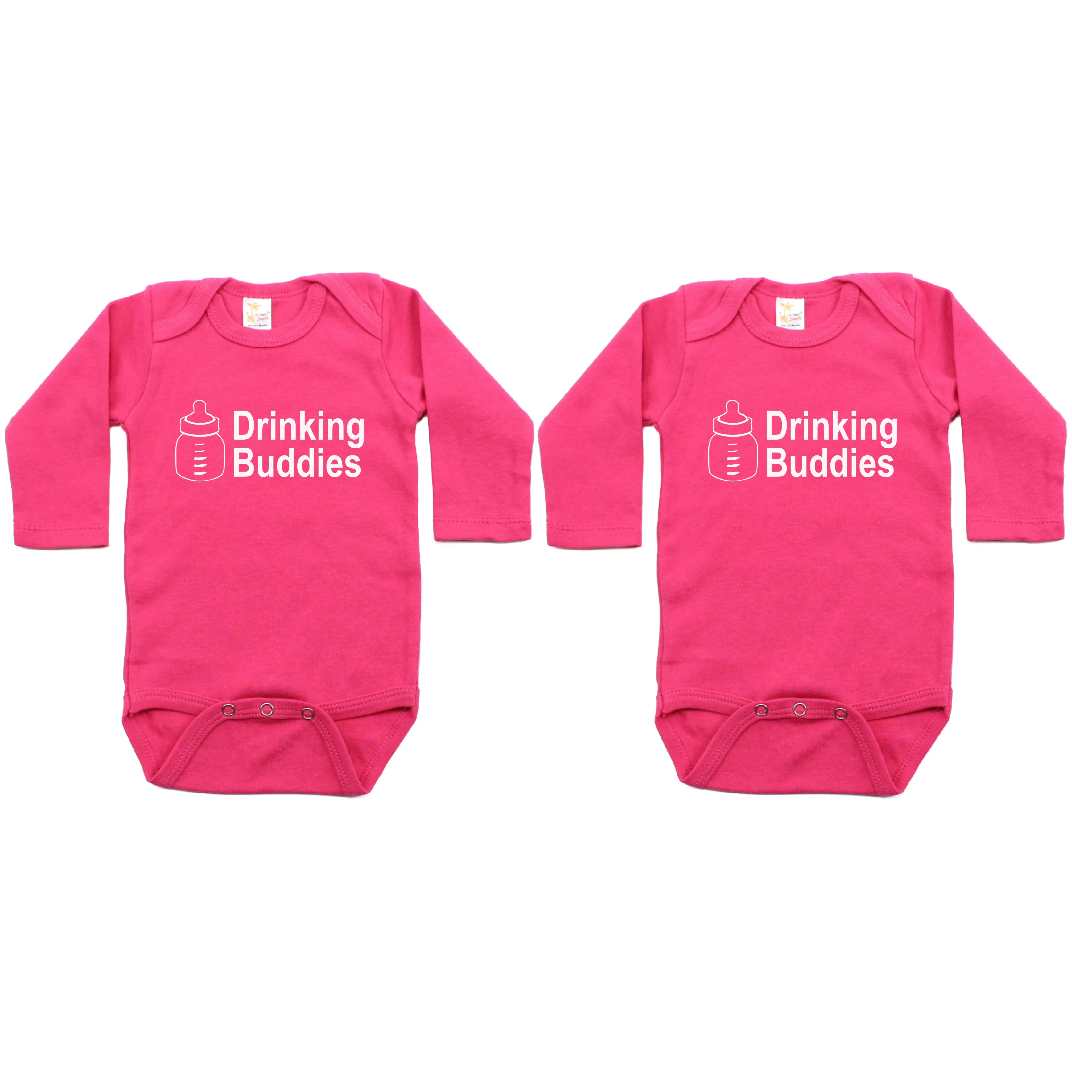 Milk Drinking Buddies Twin Set Long Sleeve Infant Bodysuit