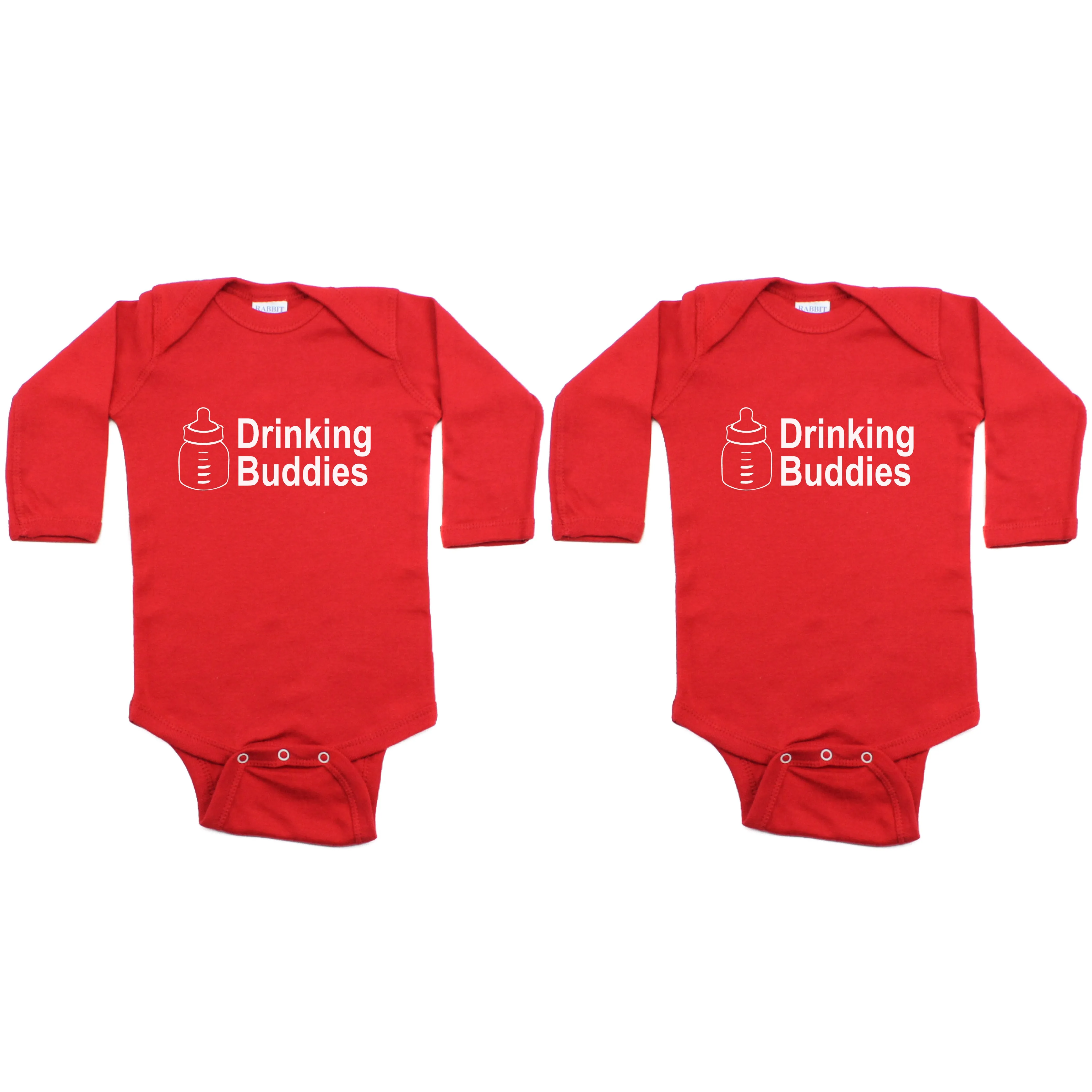 Milk Drinking Buddies Twin Set Long Sleeve Infant Bodysuit