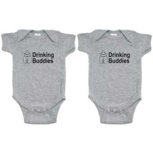 Milk Drinking Buddies Twin Set Short Sleeve Infant Bodysuit