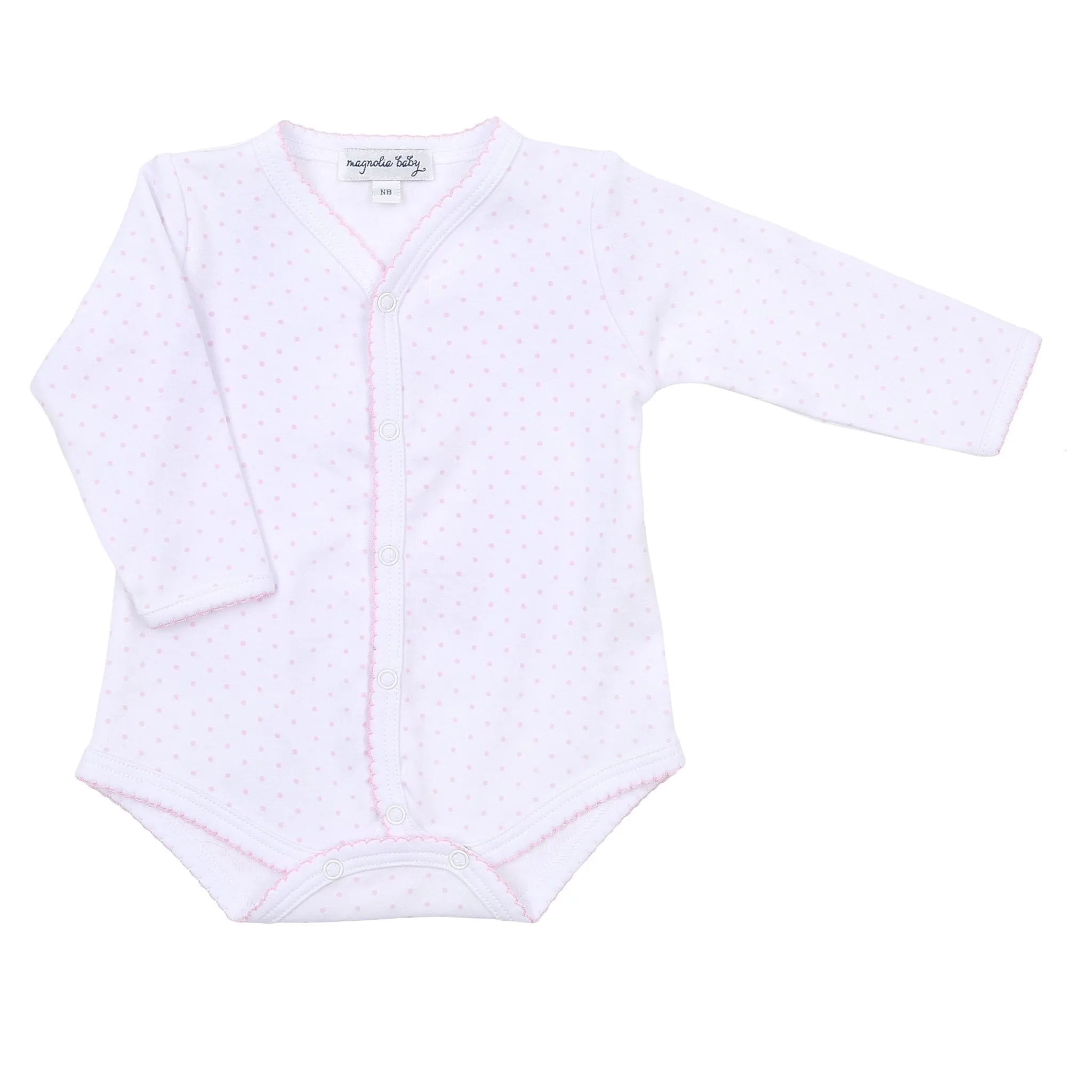 Mini Dots Front Snap Long Sleeve Bodysuit - Pink