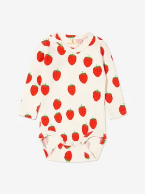 Mini Rodini Baby Organic Cotton Strawberry Bodysuit In White