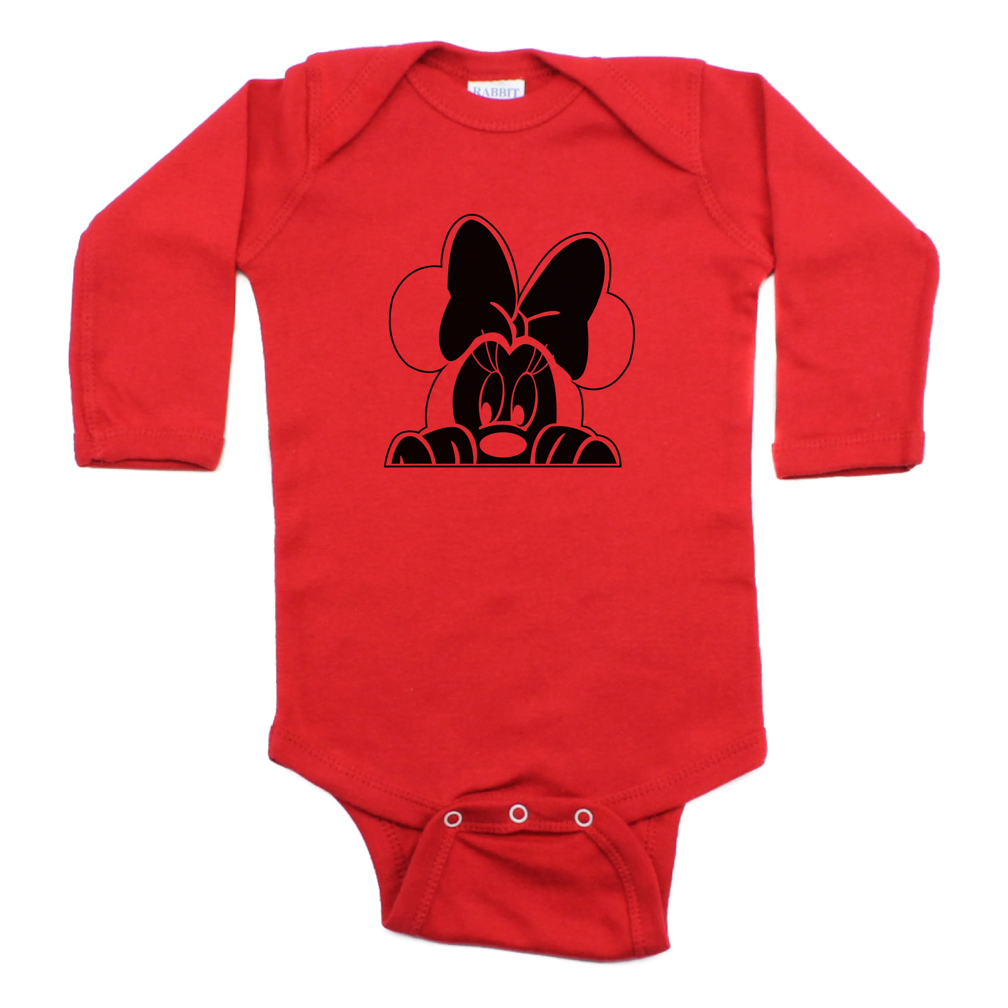 Minnie Mouse with Bow Peeking Long Sleeve 100% Cotton Bodysuit