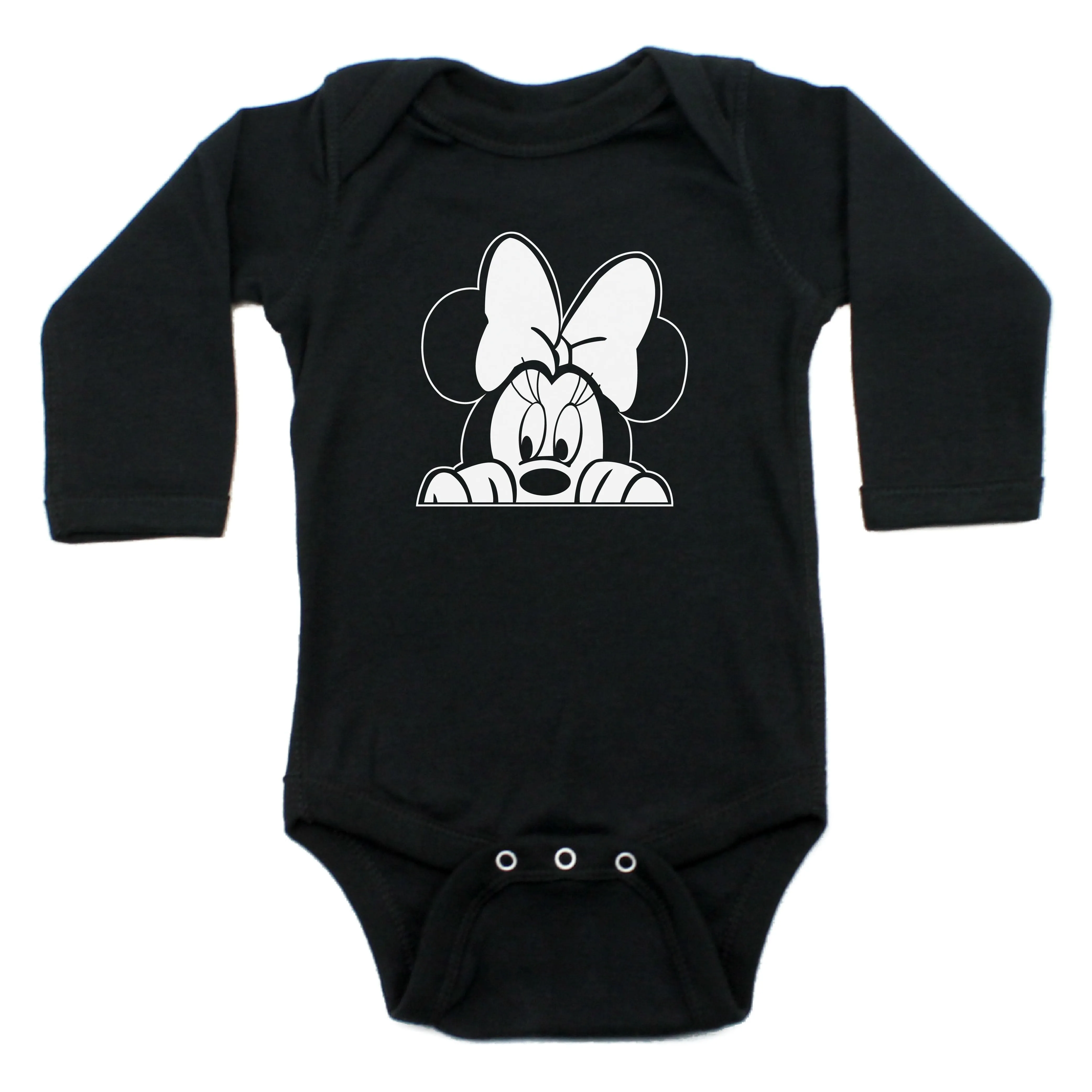 Minnie Mouse with Bow Peeking Long Sleeve 100% Cotton Bodysuit