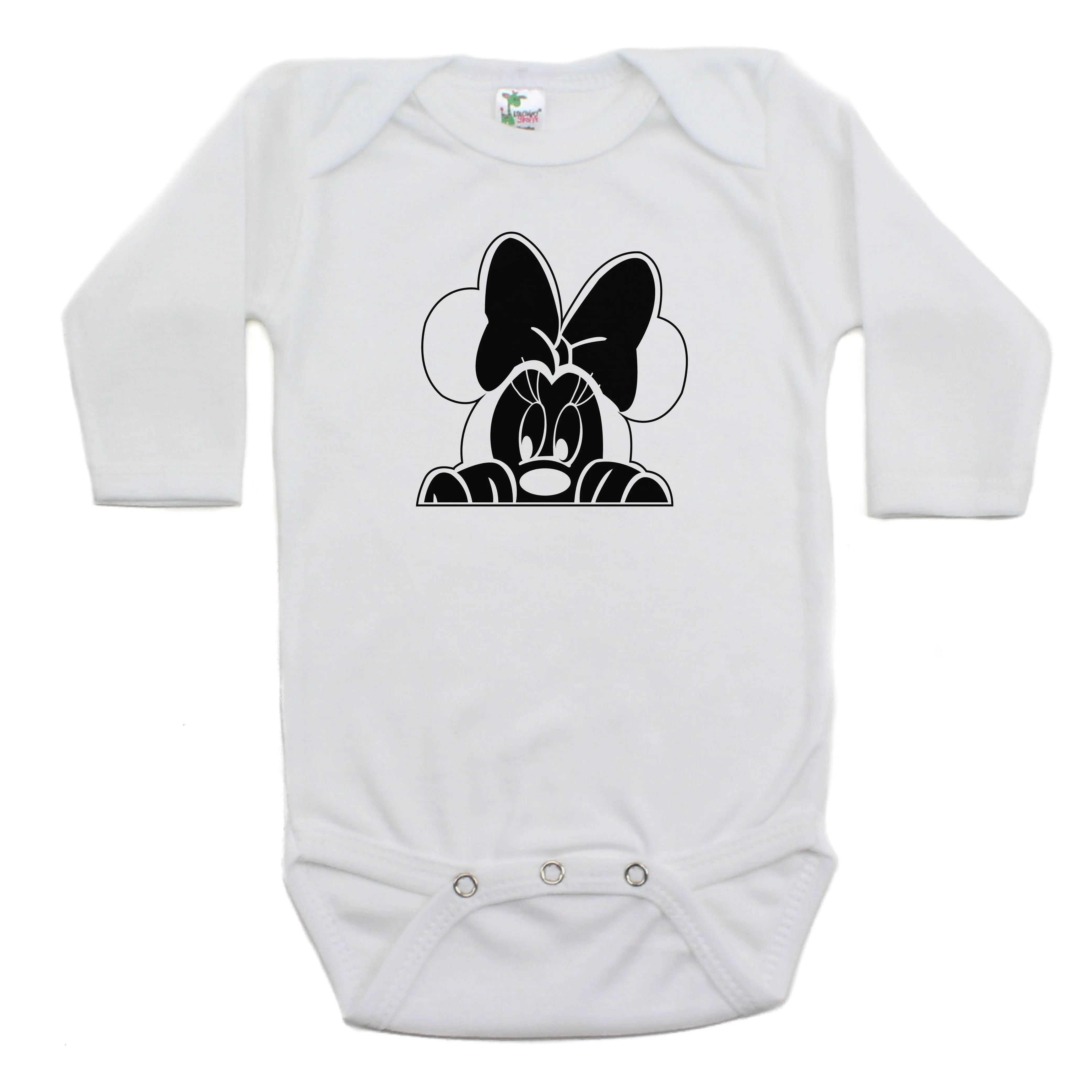 Minnie Mouse with Bow Peeking Long Sleeve 100% Cotton Bodysuit