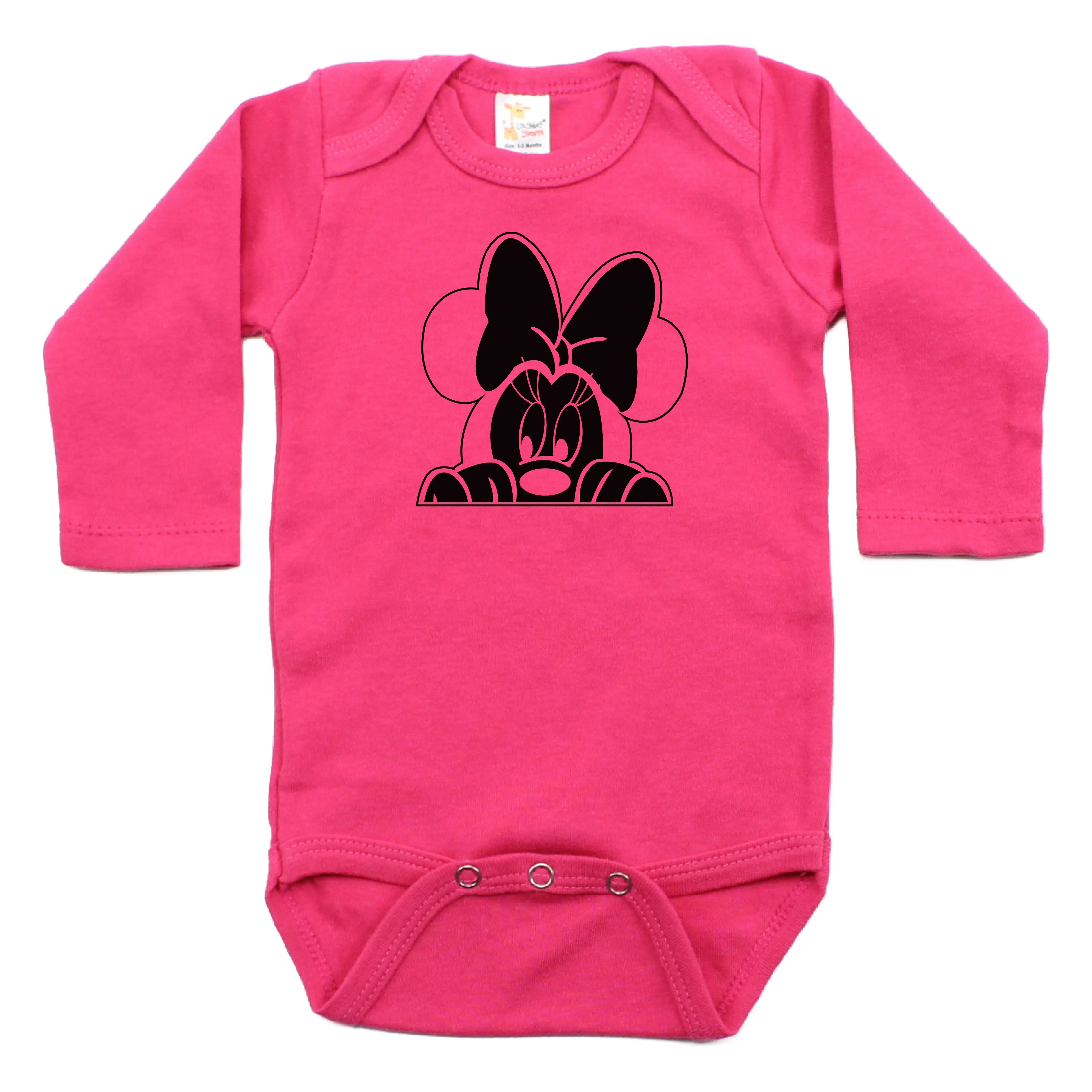 Minnie Mouse with Bow Peeking Long Sleeve 100% Cotton Bodysuit