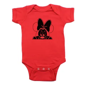 Minnie Mouse with Bow Peeking Short Sleeve 100% Cotton Bodysuit