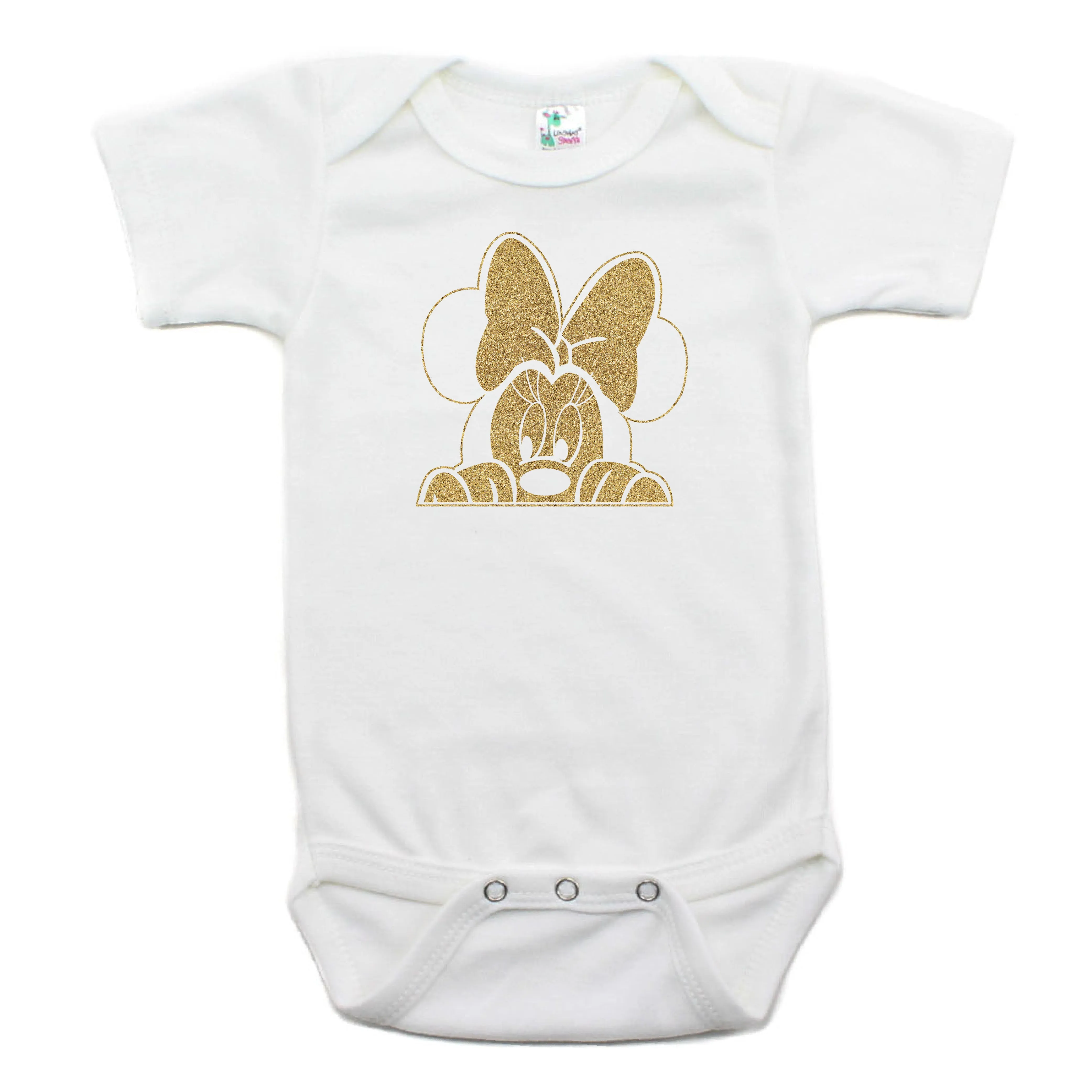 Minnie Mouse with Bow Peeking Short Sleeve 100% Cotton Bodysuit