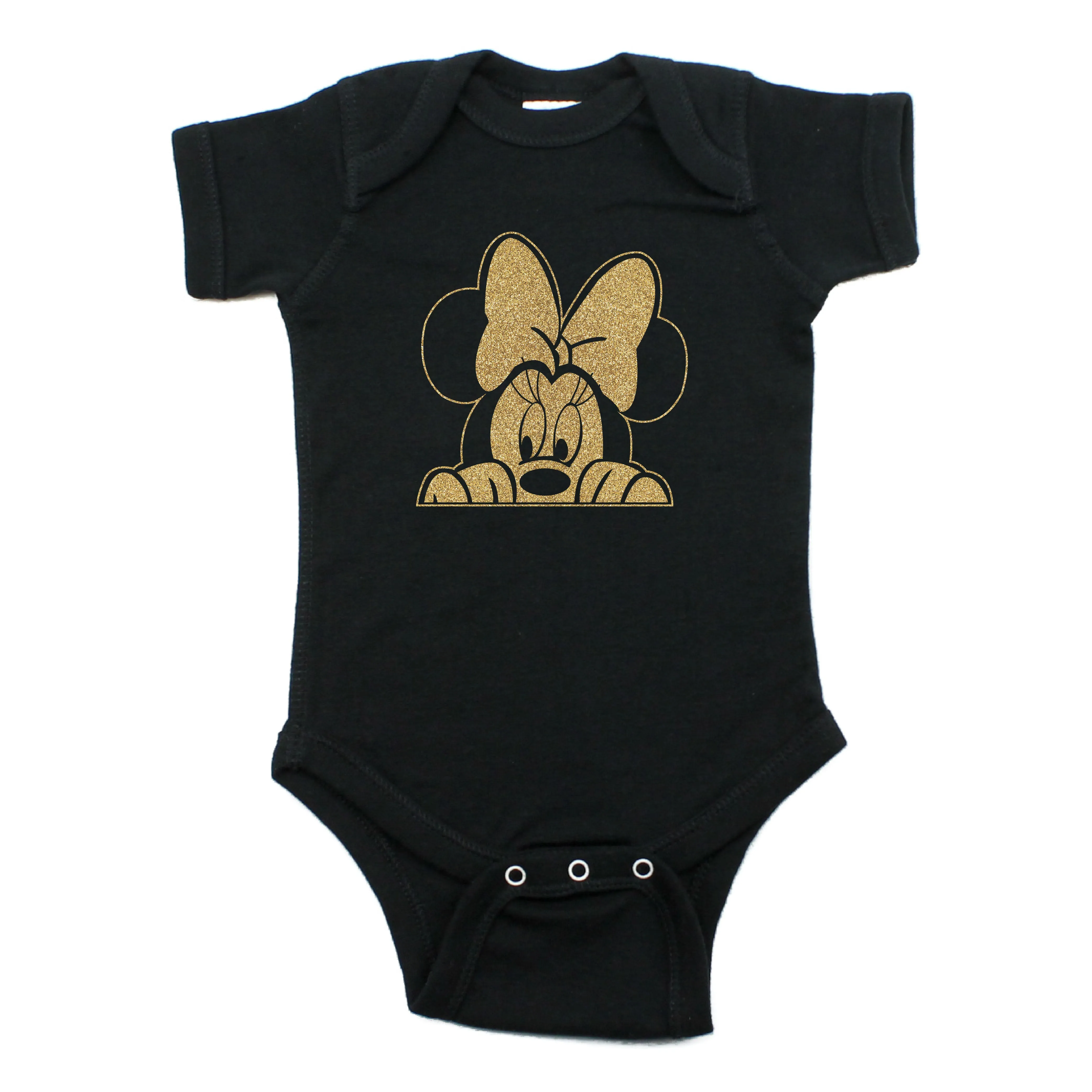Minnie Mouse with Bow Peeking Short Sleeve 100% Cotton Bodysuit