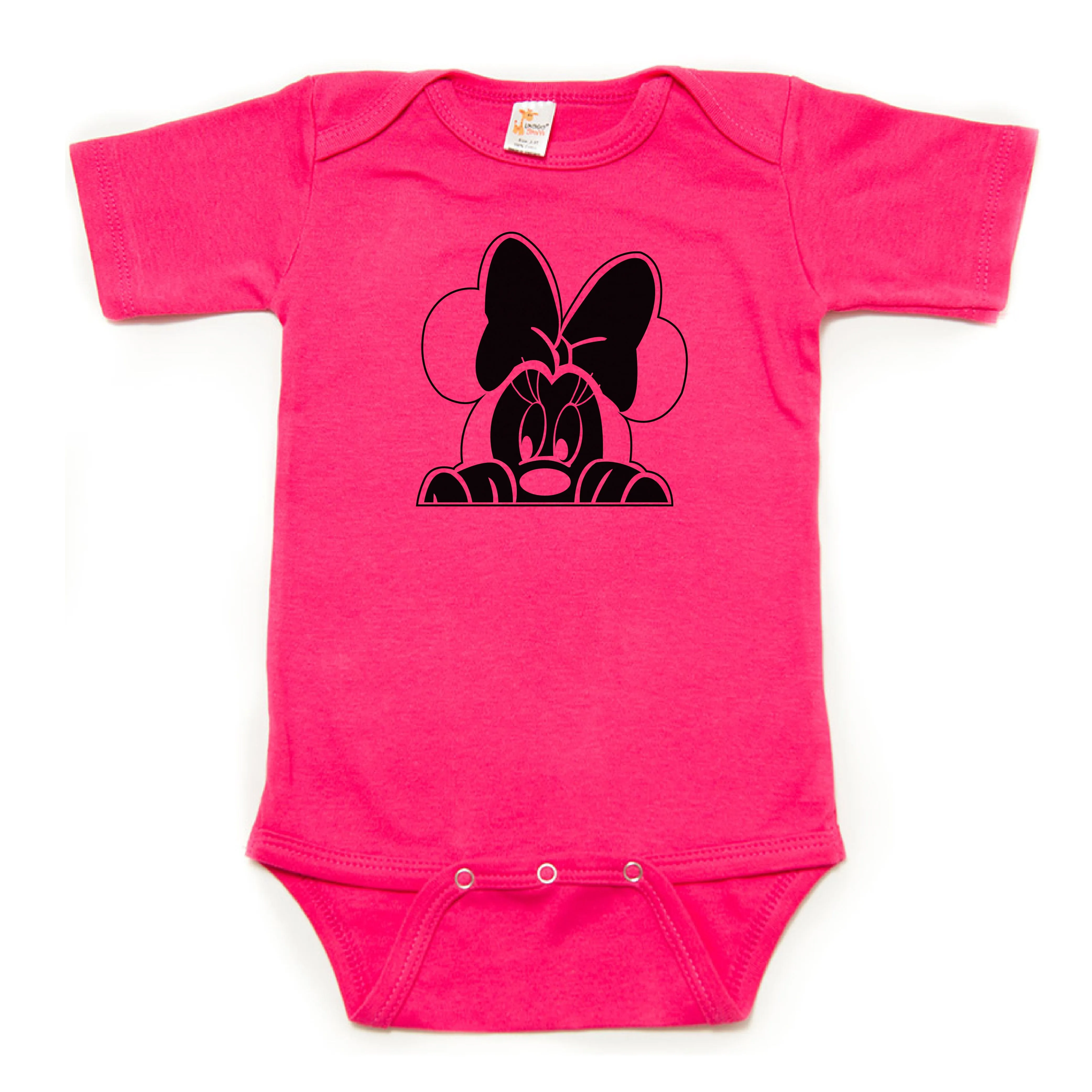 Minnie Mouse with Bow Peeking Short Sleeve 100% Cotton Bodysuit
