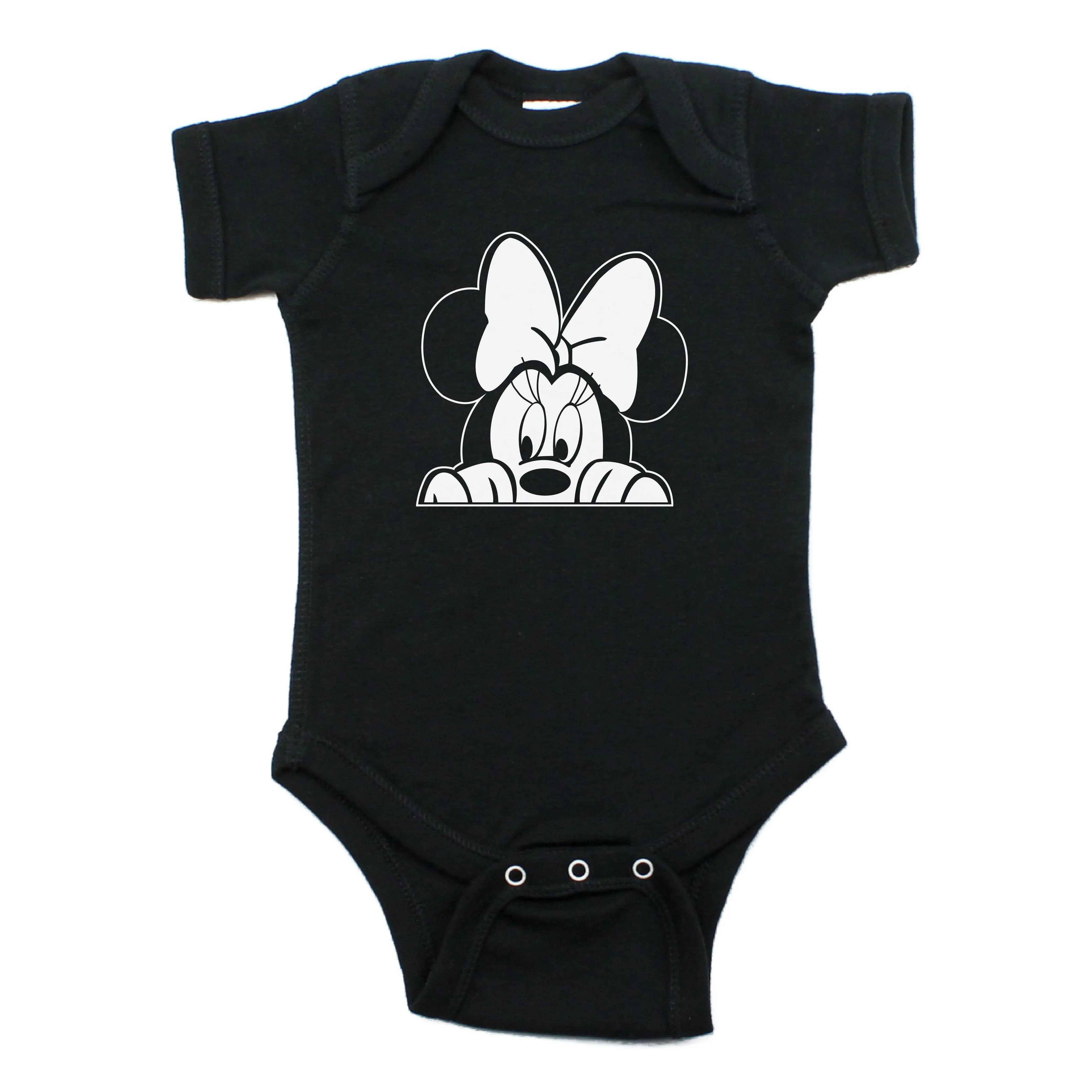 Minnie Mouse with Bow Peeking Short Sleeve 100% Cotton Bodysuit