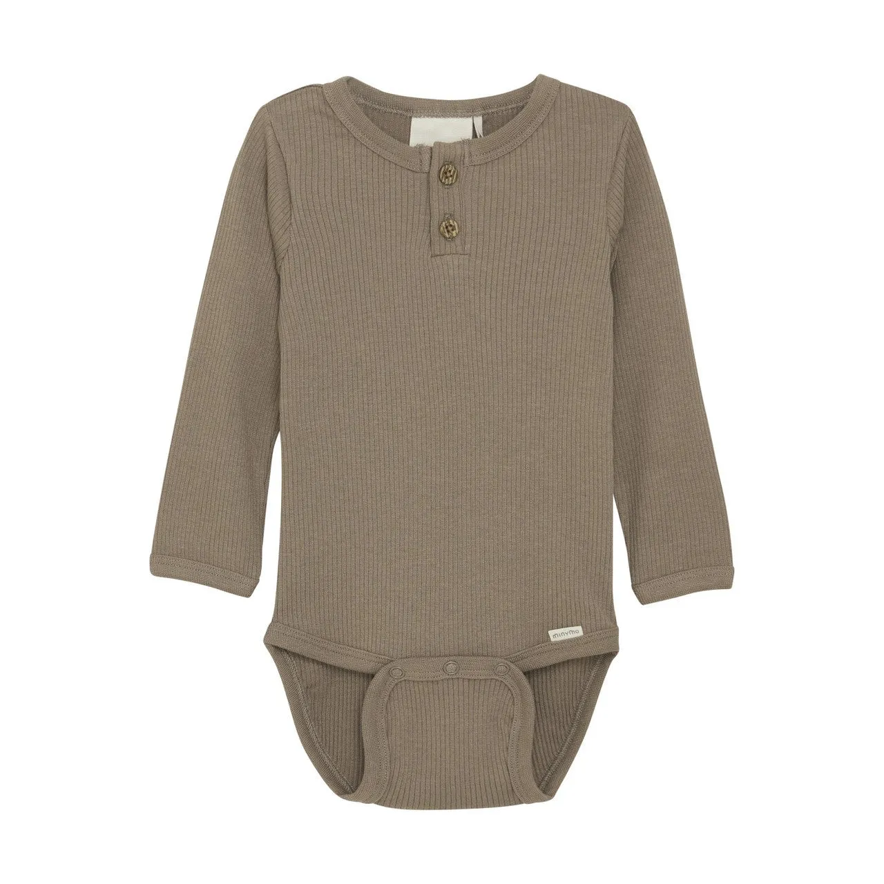 Minymo - Long Sleeve Ribbed Bodysuit - Taupe