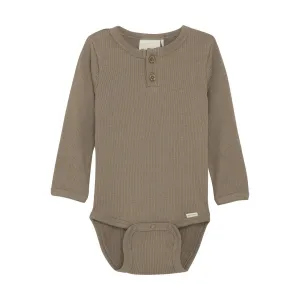 Minymo - Long Sleeve Ribbed Bodysuit - Taupe