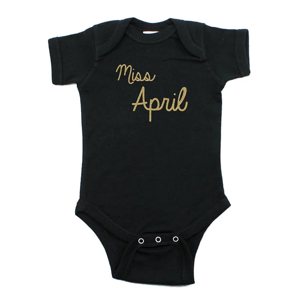 Miss April Glitter Short Sleeve Infant Bodysuit