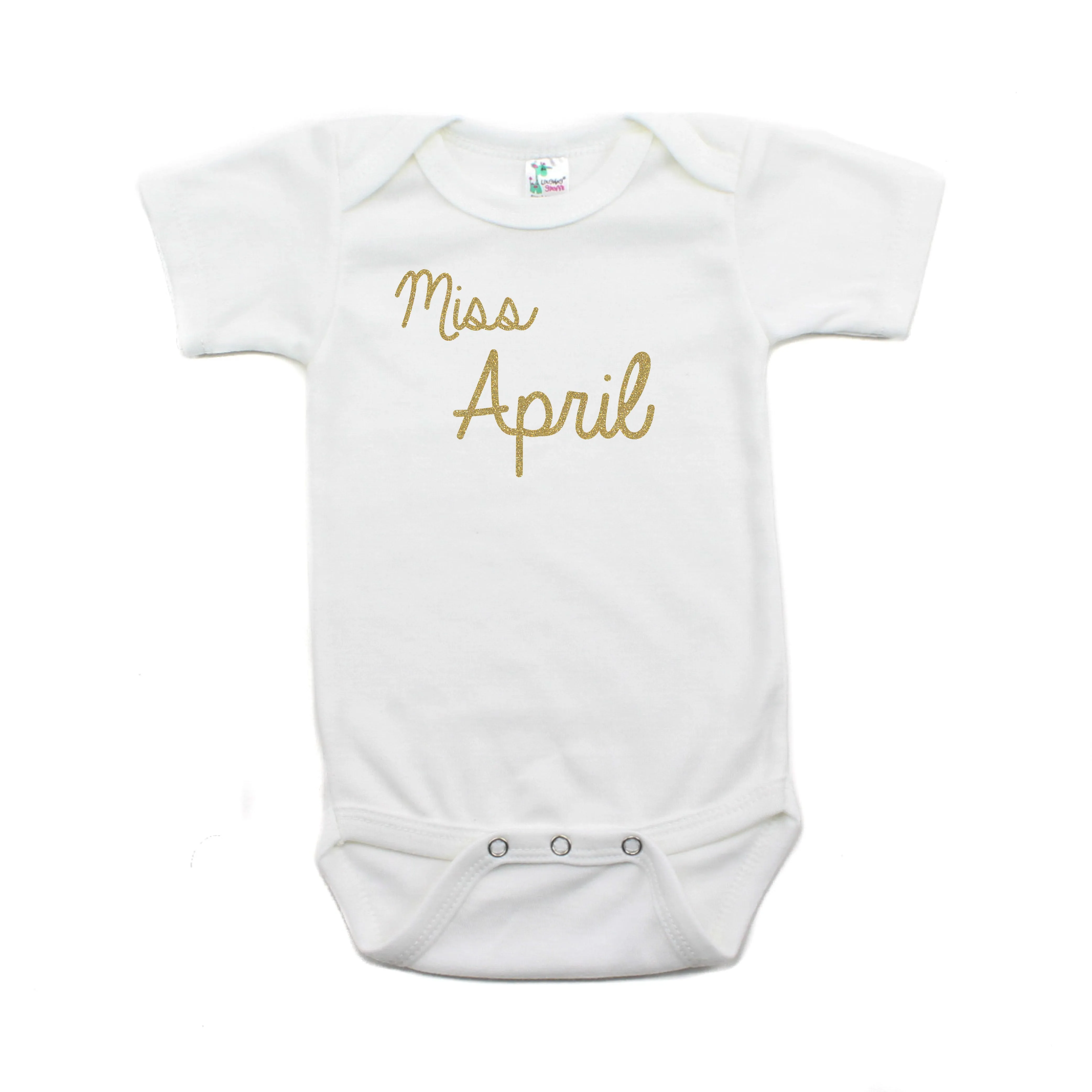 Miss April Glitter Short Sleeve Infant Bodysuit