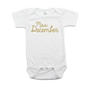 Miss December Glitter Short Sleeve Infant Bodysuit