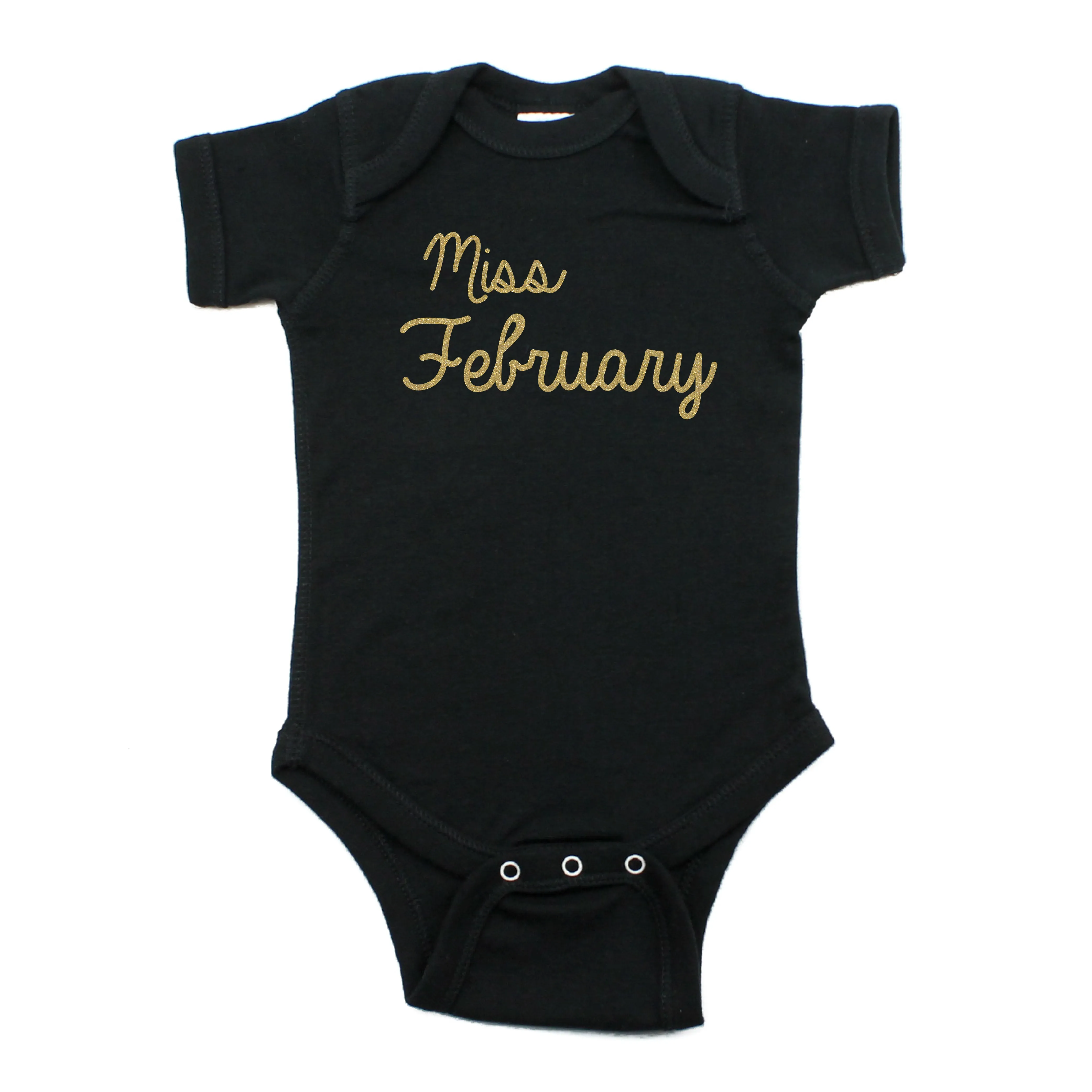 Miss February Glitter Short Sleeve Infant Bodysuit