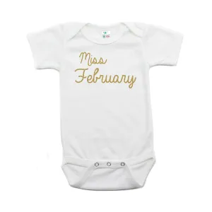 Miss February Glitter Short Sleeve Infant Bodysuit