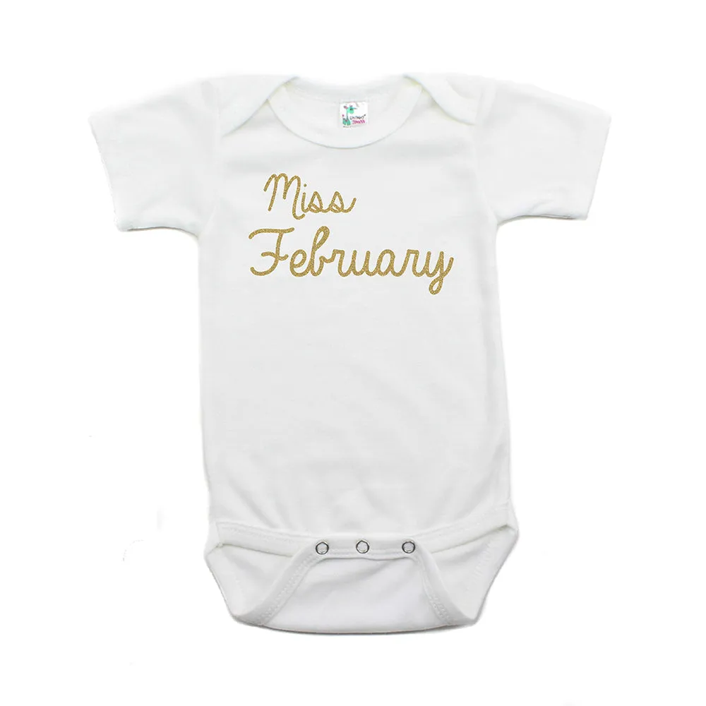 Miss February Glitter Short Sleeve Infant Bodysuit