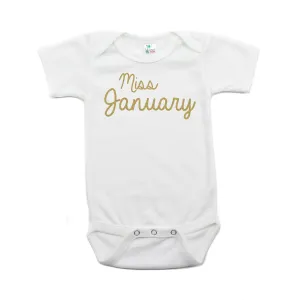 Miss January Glitter Short Sleeve Infant Bodysuit