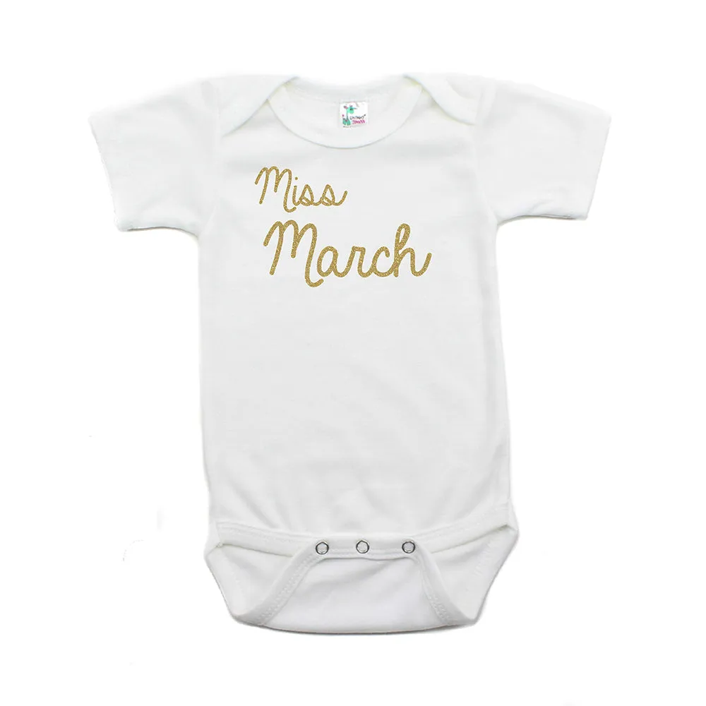 Miss March Glitter Short Sleeve Infant Bodysuit