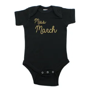 Miss March Glitter Short Sleeve Infant Bodysuit