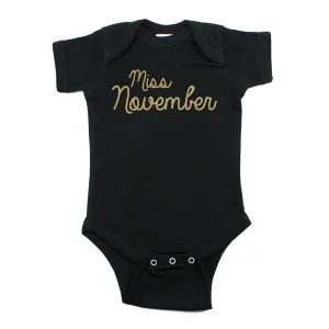 Miss November Glitter Short Sleeve Infant Bodysuit
