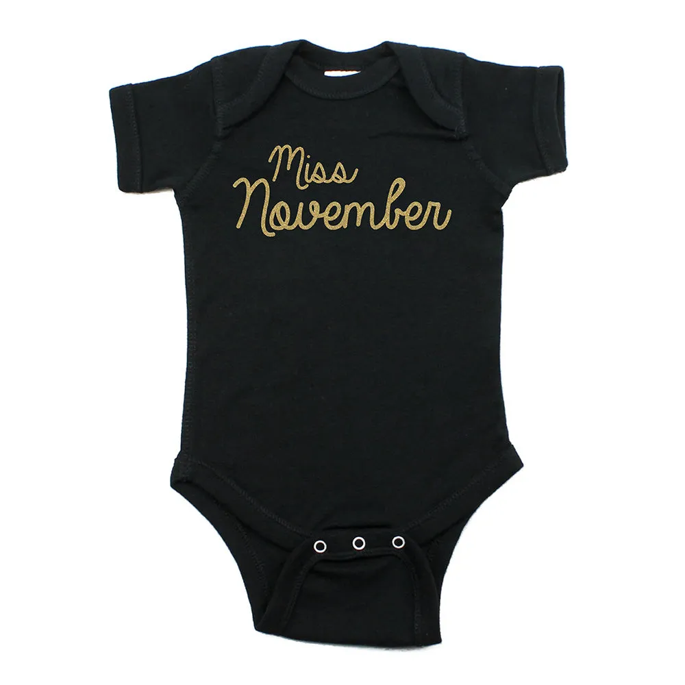 Miss November Glitter Short Sleeve Infant Bodysuit