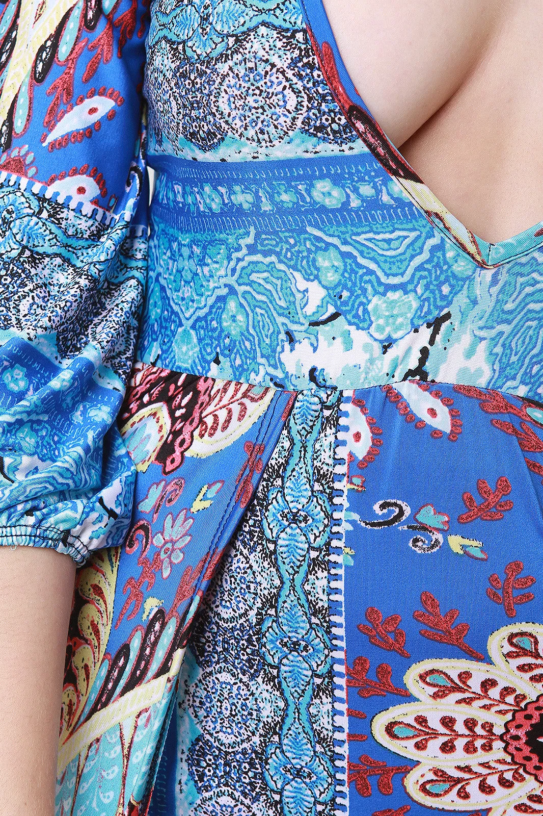 Mixed Prints Plunging Neck Open Front Bodysuit Maxi Dress