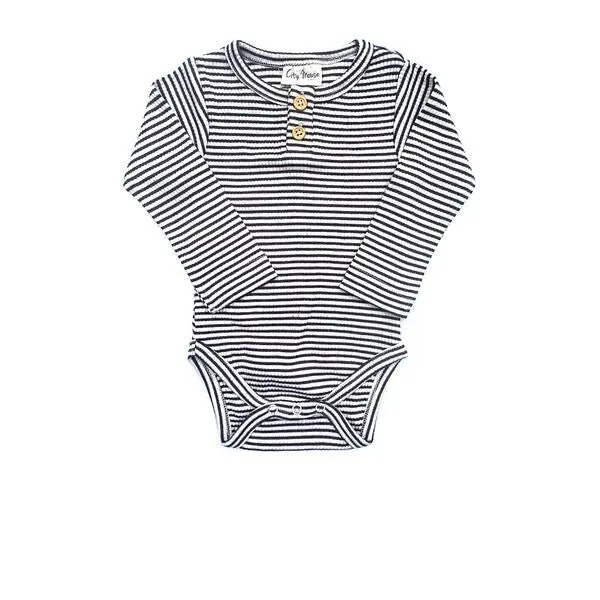 Modal Rib Henley Bodysuit - Natural Stripe