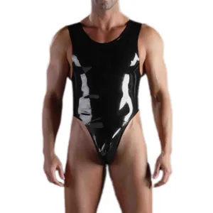MONNIK Black Latex Bodysuit sexy Tight men Rubber One Piece Vest underwear corset for fetish party club wear