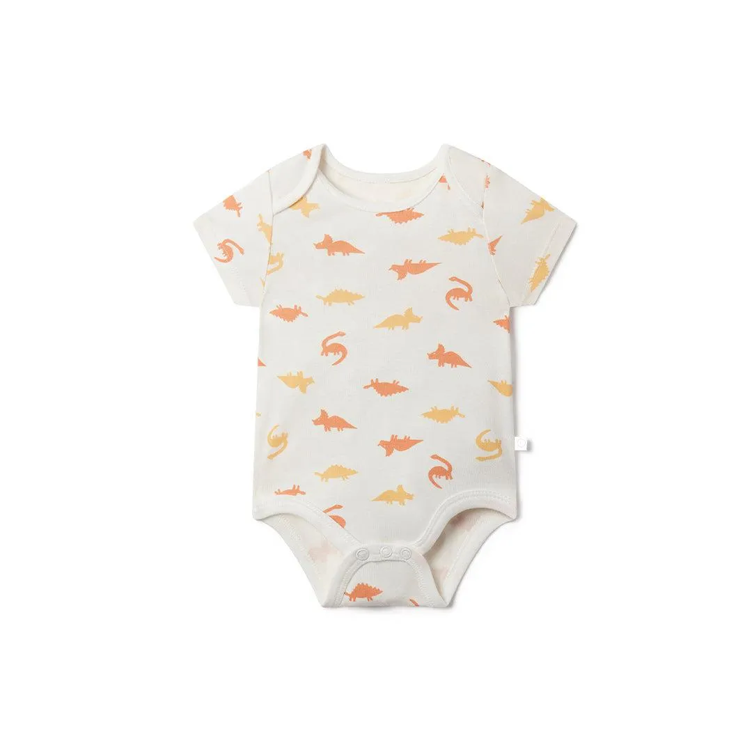 MORI Short Sleeve Bodysuit - Orange Dino