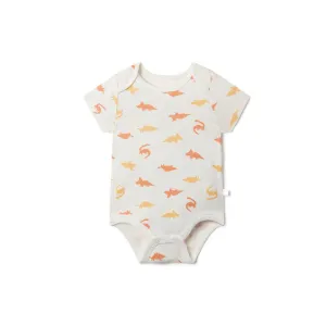 MORI Short Sleeve Bodysuit - Orange Dino