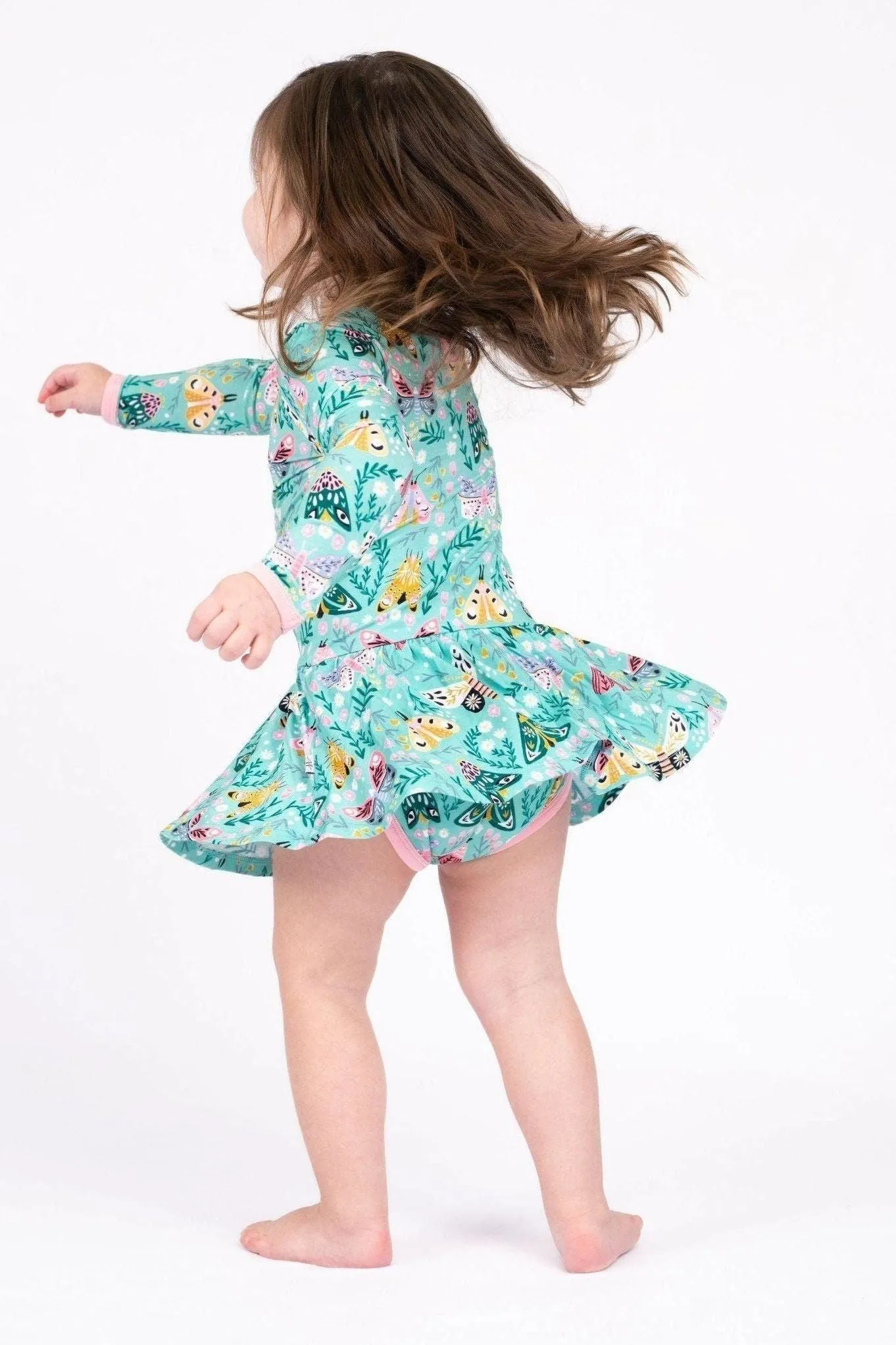 Moth Print Bamboo Ruffle Dress Bodysuit for Babies