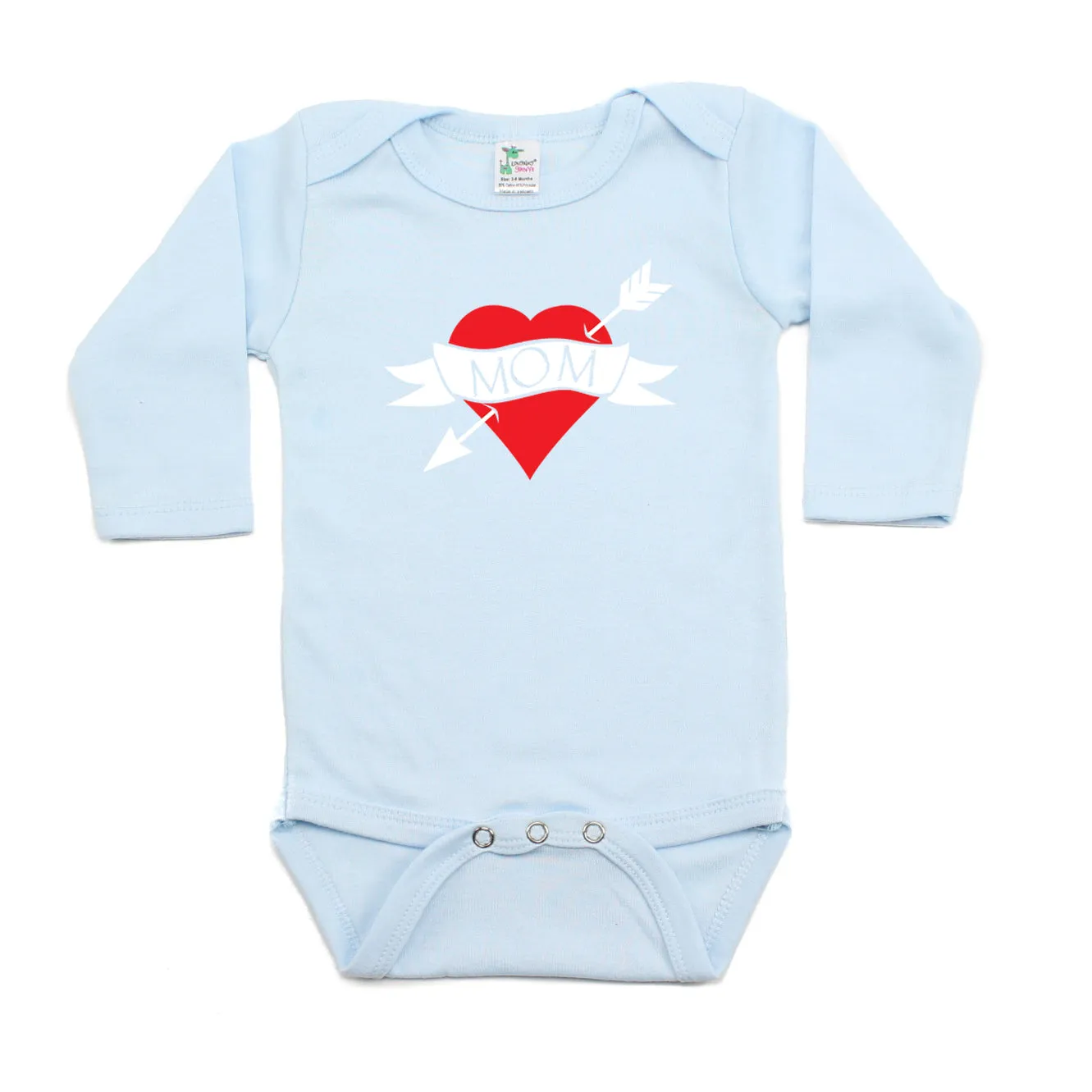 Mother's Day I Love Mom Heart Tattoo Long Sleeve Baby Infant Bodysuit