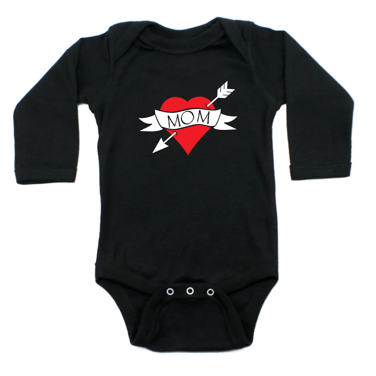 Mother's Day I Love Mom Heart Tattoo Long Sleeve Baby Infant Bodysuit