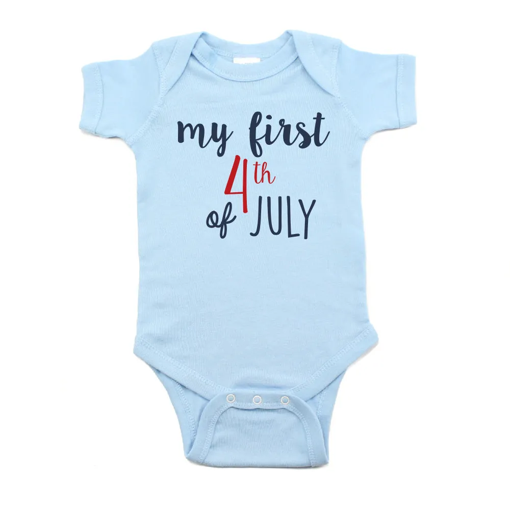 My First 4th of July Cursive Text Short Sleeve Infant Bodysuit