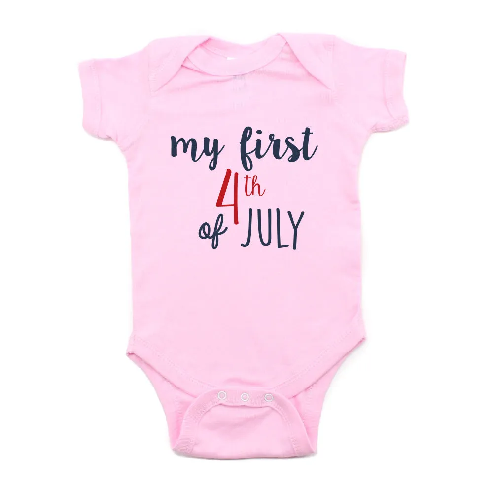 My First 4th of July Cursive Text Short Sleeve Infant Bodysuit