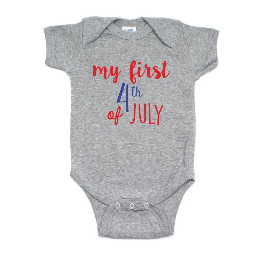 My First 4th of July Cursive Text Short Sleeve Infant Bodysuit