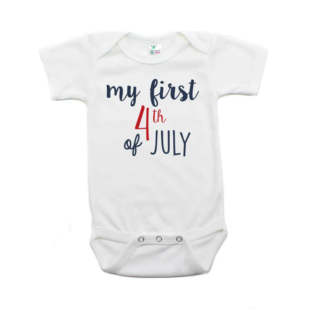 My First 4th of July Cursive Text Short Sleeve Infant Bodysuit