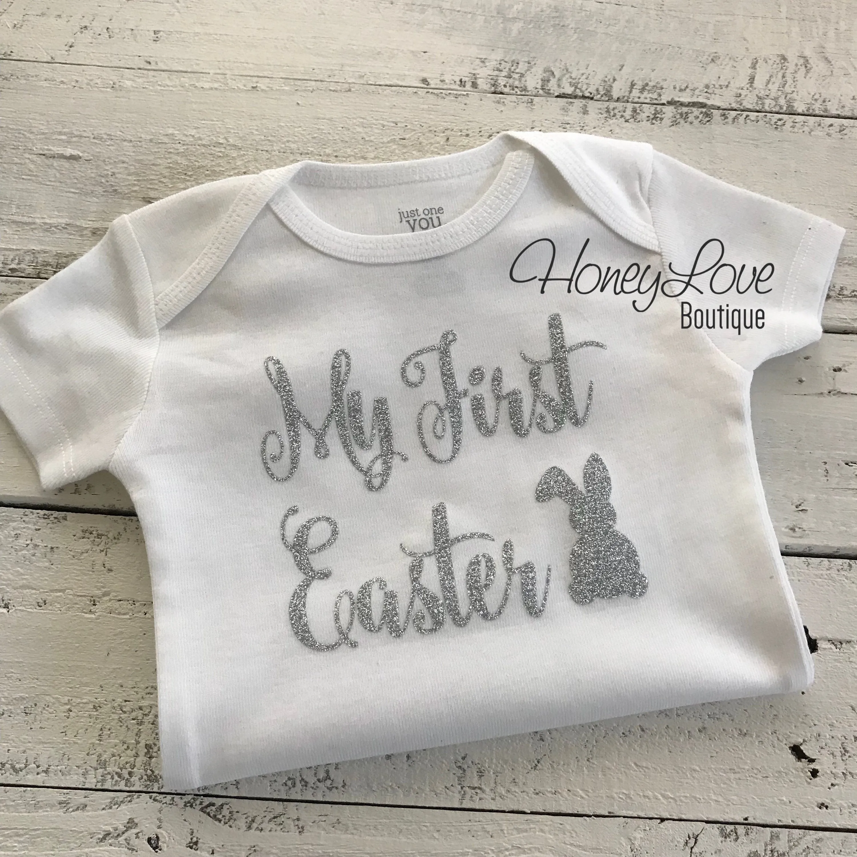 My First Easter bodysuit - Silver or Gold glitter