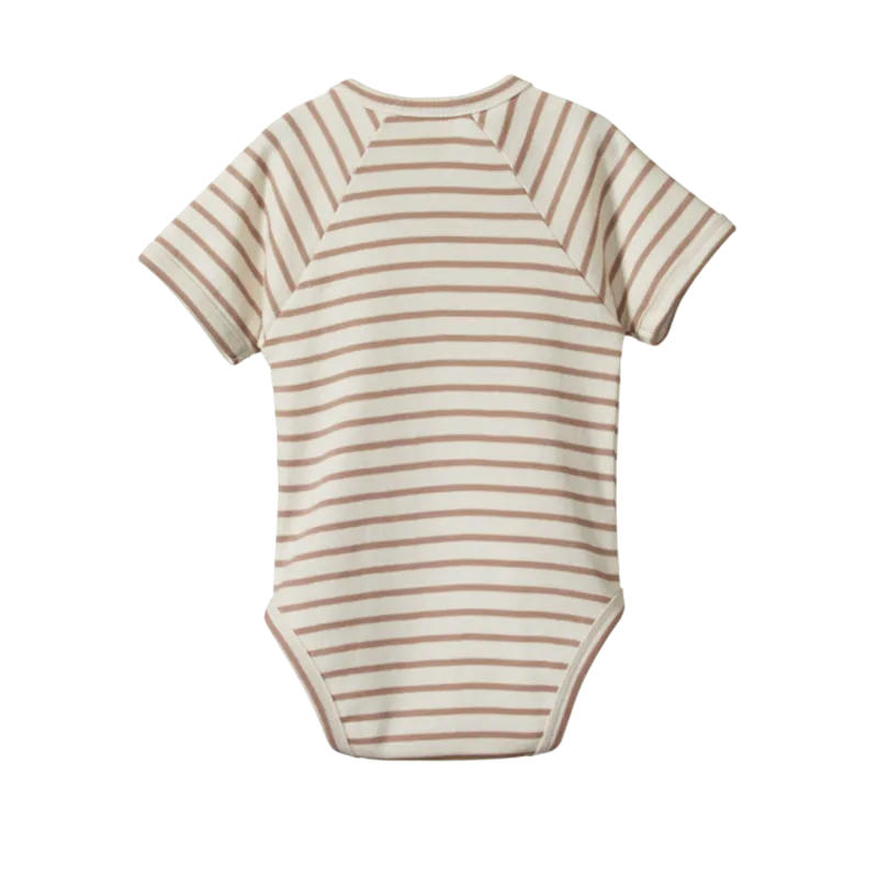 Nature Baby - Short Sleeved Kimono Bodysuit - Nougat Sailor Stripe