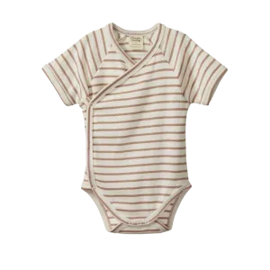 Nature Baby - Short Sleeved Kimono Bodysuit - Nougat Sailor Stripe