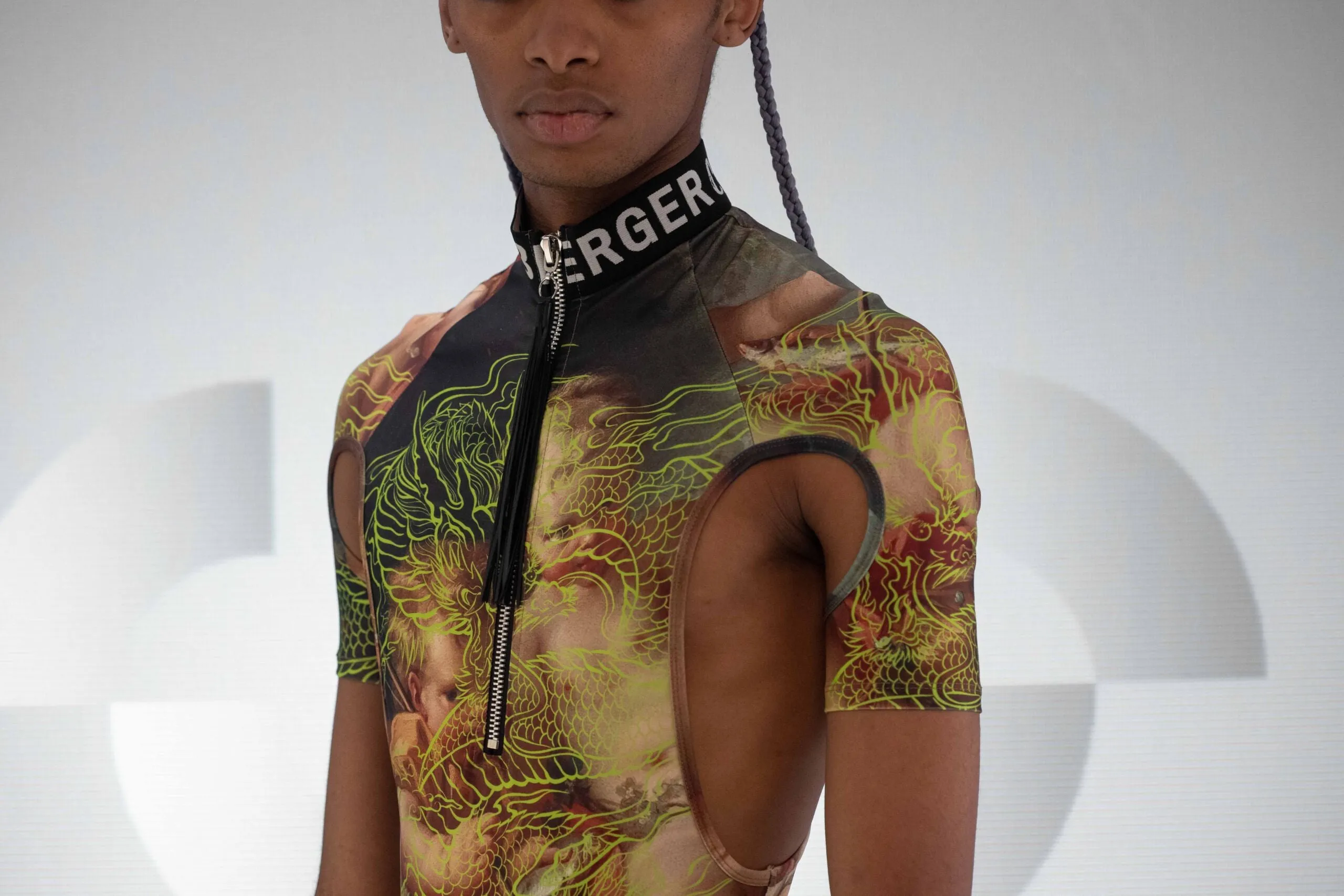 Neon Dragon High-Neck Thong Bodysuit