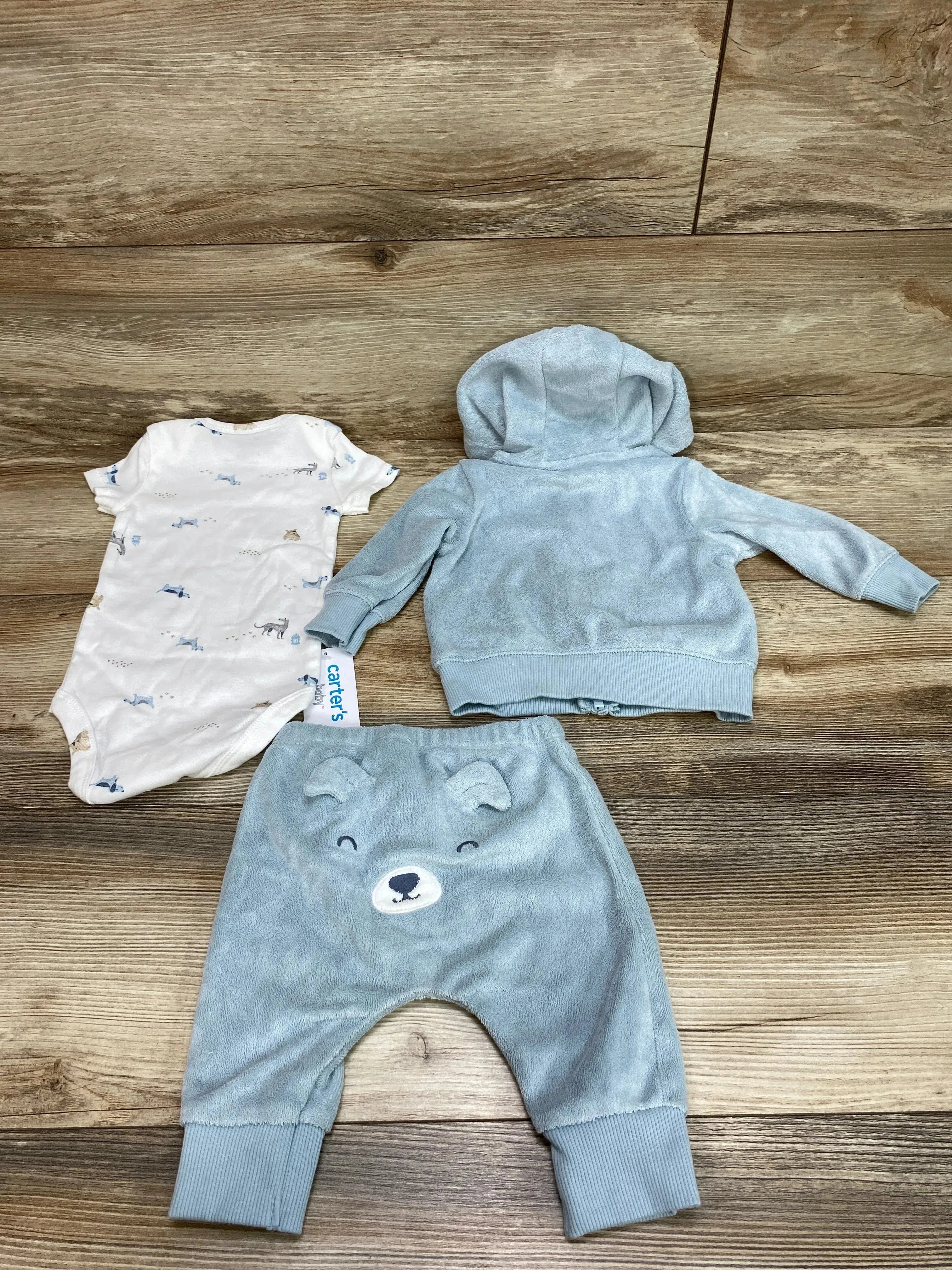 NEW Carter's 3pc Terry Hoodie Set Blue sz 3m