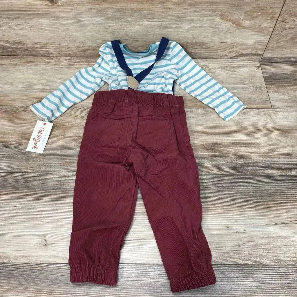 NEW Cat & Jack 3Pc Henley Bodysuit Suspender Set sz 18m