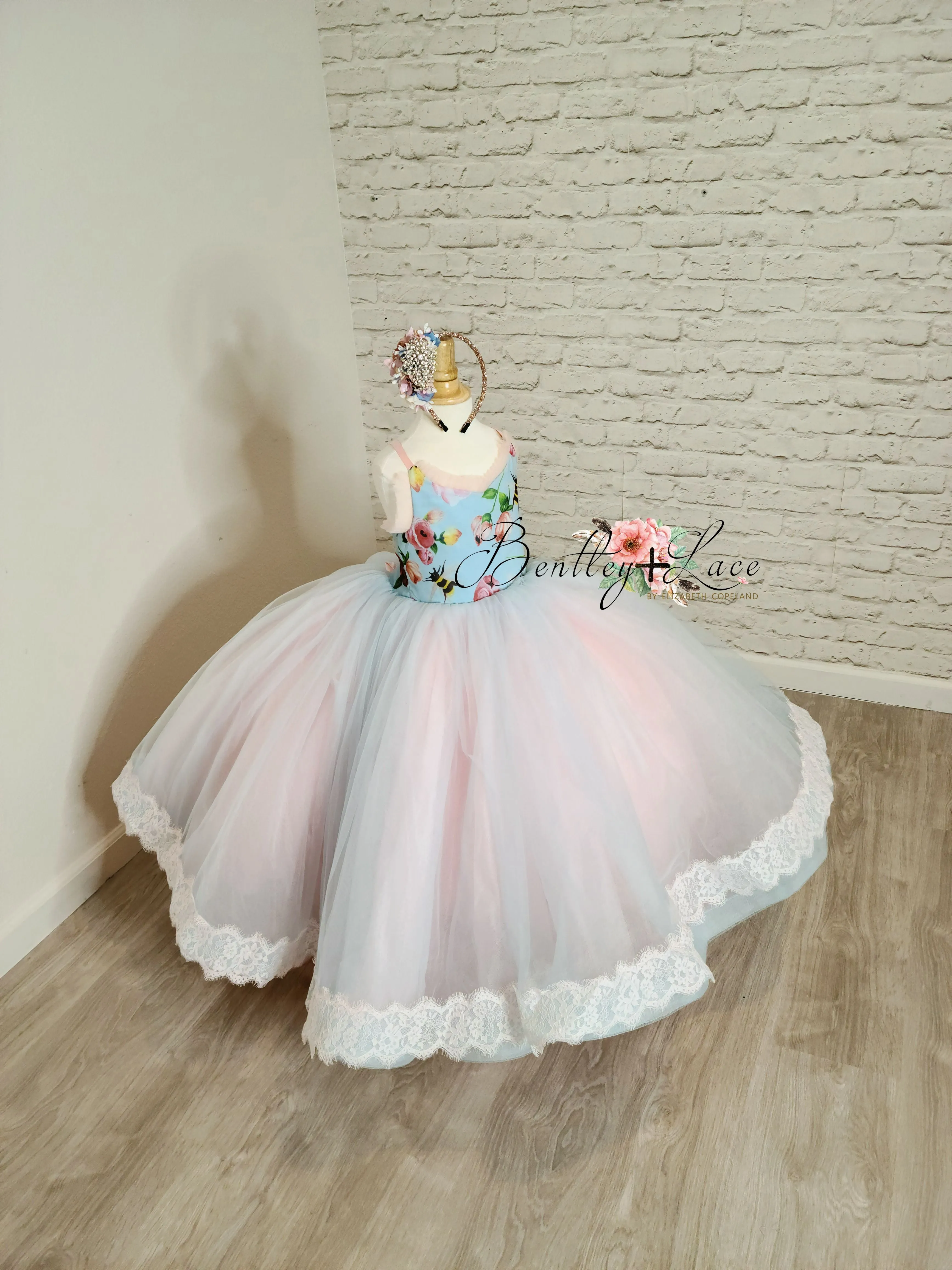 New condition retired rental "Margot" -  Floor Length Floral Toddler Chiffon Gown ( 3 Year - Petite 4 Year)