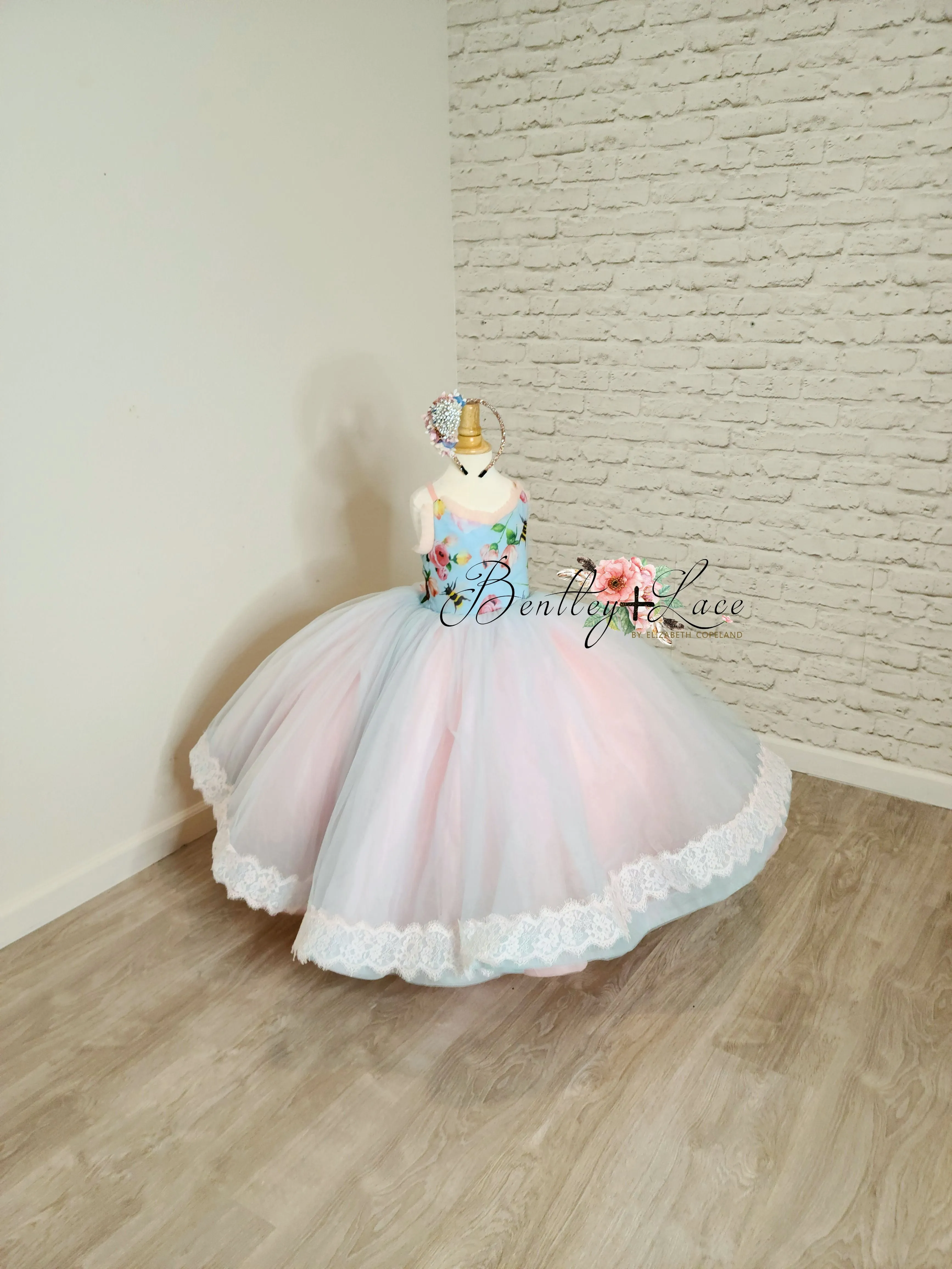 New condition retired rental "Margot" -  Floor Length Floral Toddler Chiffon Gown ( 3 Year - Petite 4 Year)