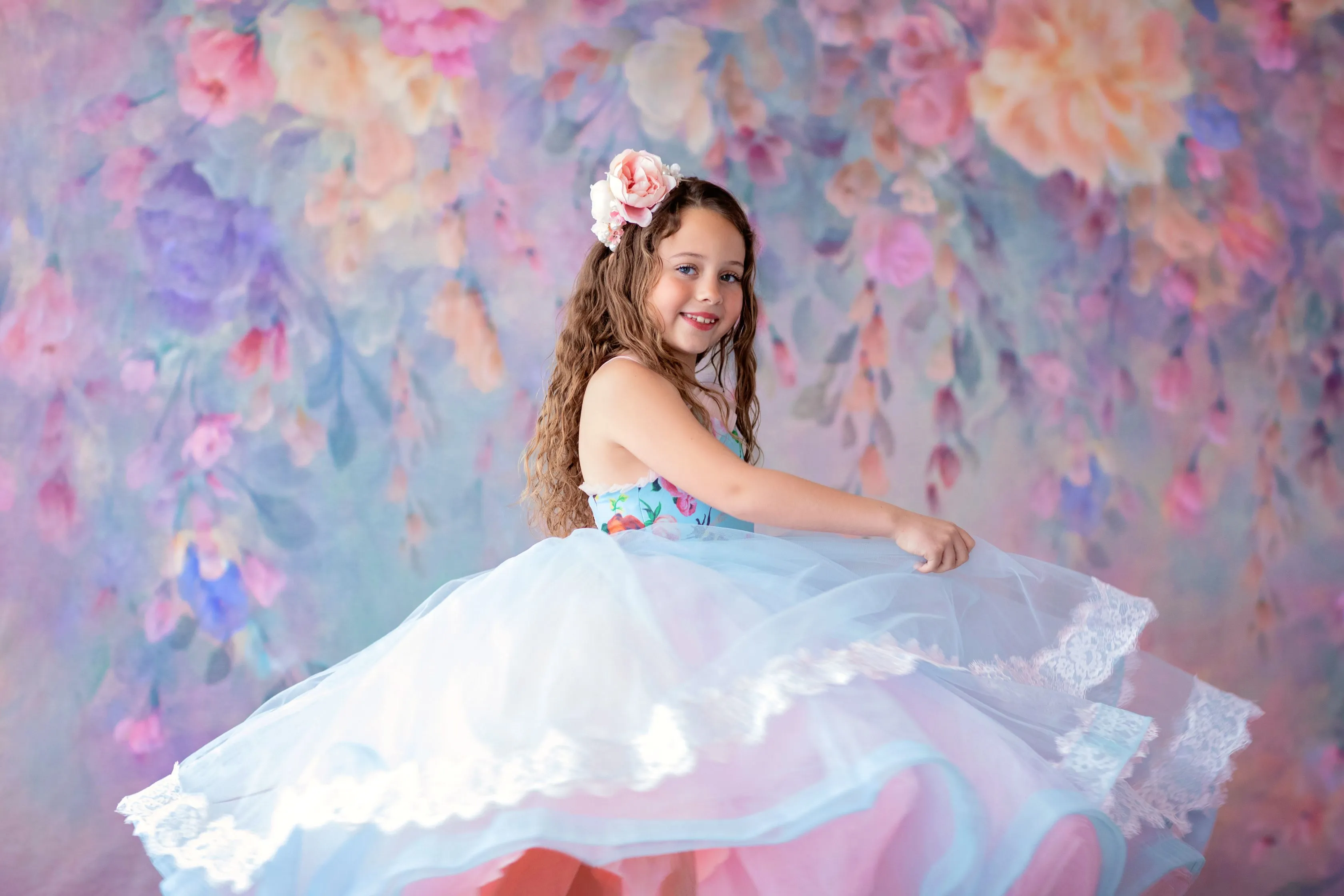 New condition retired rental "Margot" -  Floor Length Floral Toddler Chiffon Gown ( 3 Year - Petite 4 Year)